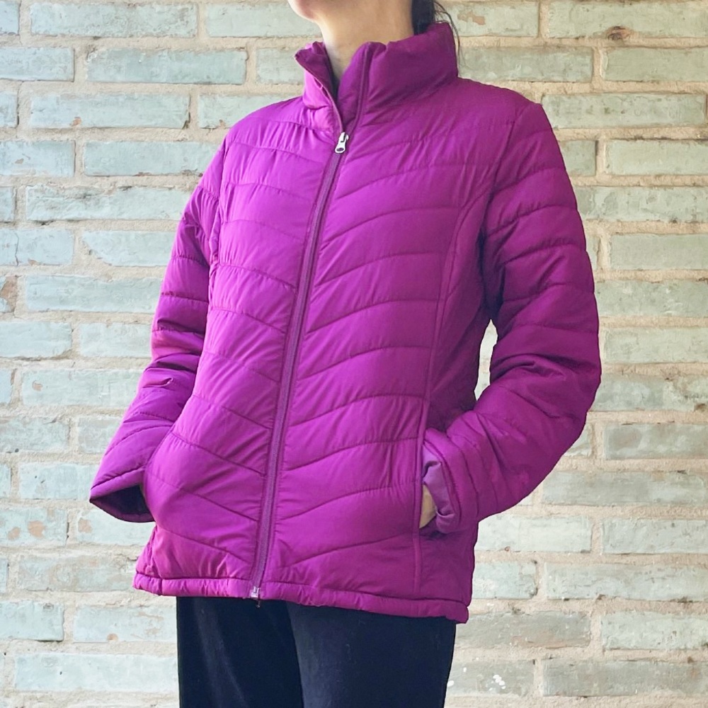 Faded Glory Puffer Jacket Purple Quilted Hip Length Winter Coat